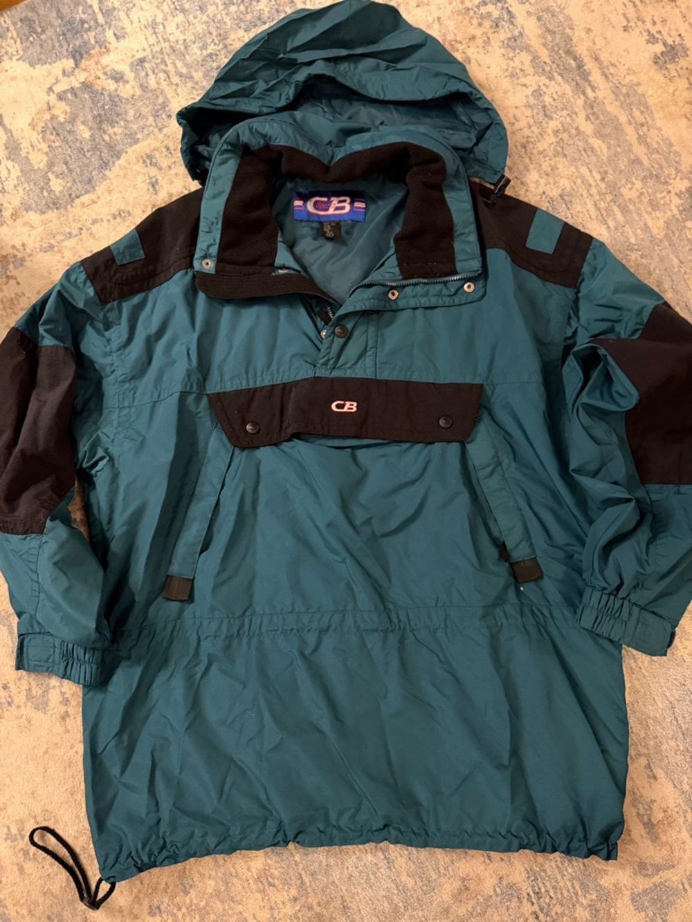 Vintage CB Sports Anorak Jacket XXXL Green Black Pullover Hooded - Picture 2 of 12